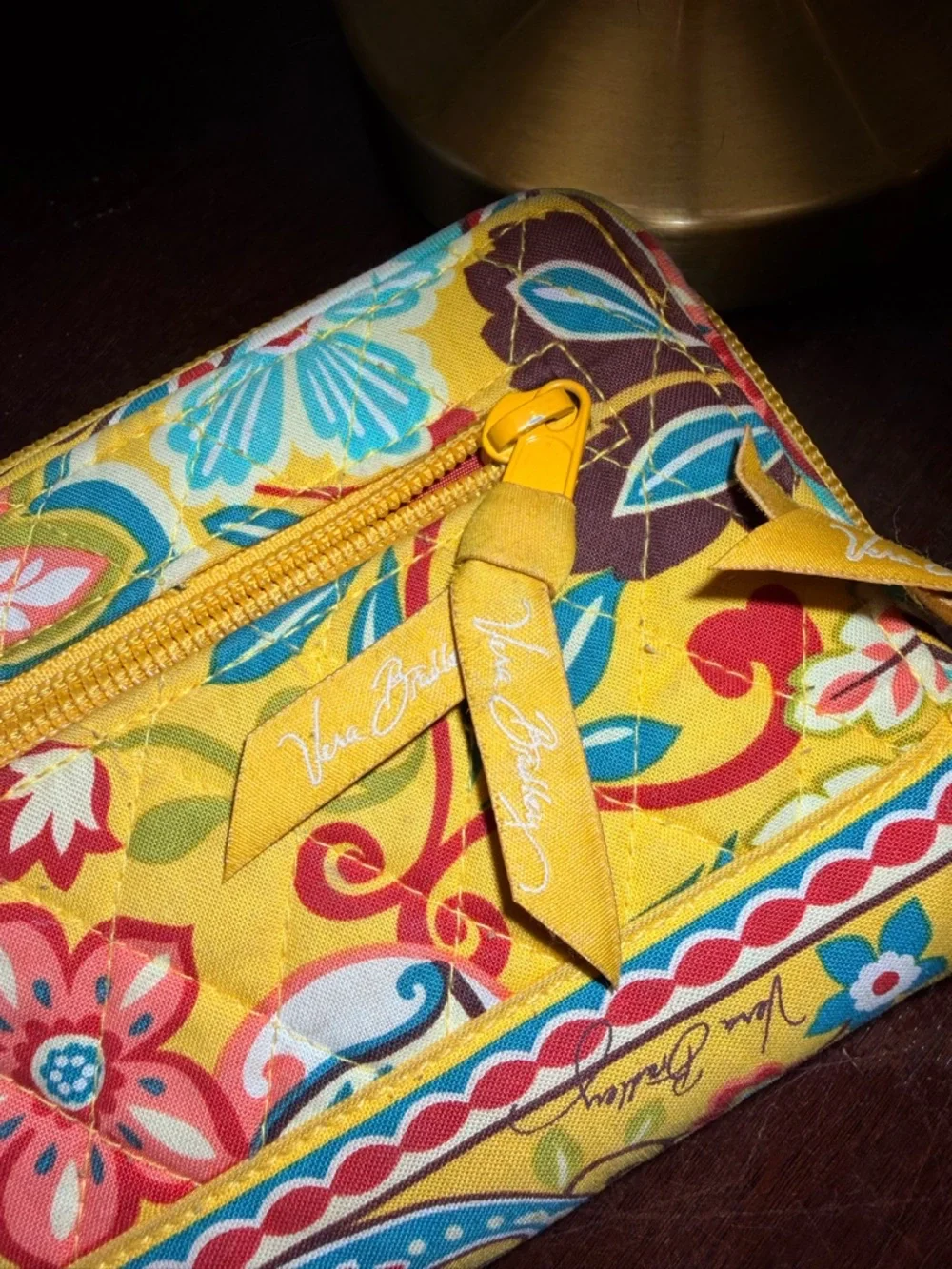 Vera Bradley Yellow Turquoise Brown Floral Quilted Turn-Lock Wallet - Picture 9 of 9